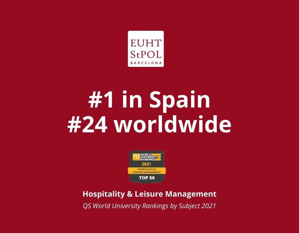 EUHT StPOL consolidates its position as the best university in Spain in Hospitality and Leisure Management