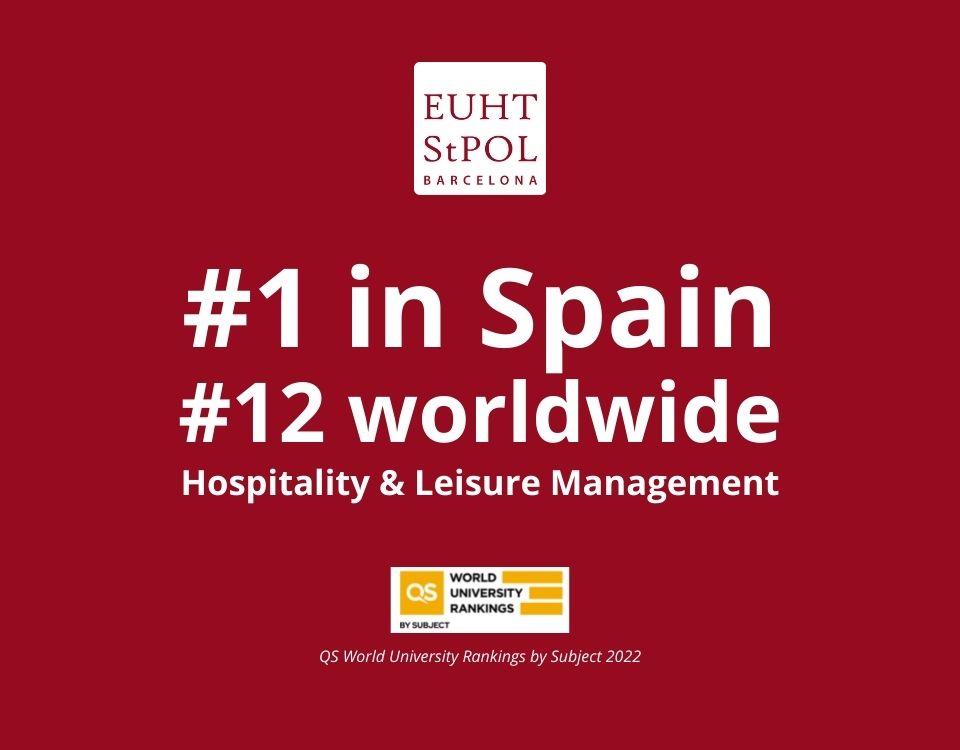 EUHT StPOL, mejor universidad de España en Hotelería y Turismo por quinto año consecutivo